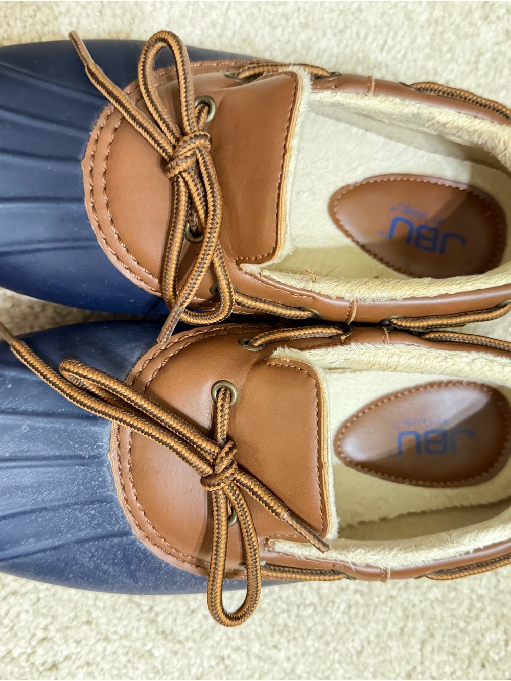 JBU Women’s Navy and Brown Fleece-Lined Duck Boots